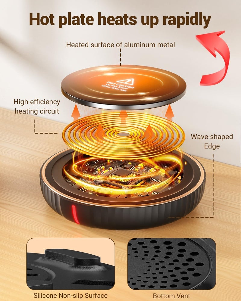 House Gem HouseGem Large Candle Warmer Plate - Coffee Cup Mug Warmer for Desk, Candle Melter, Electric Mug Heater for Beverages, Milk & Tea, Coffee Accessories Ideal Gifts Keep Cup Warm (Black) - Image 3